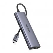 Adaptor Hub 6-in-1 UGREEN CM511, USB-C la 3x USB-C 3.2, 2x USB-A 3.2, 1x DP, 4K / 60Hz, 10Gbps, 100W, Gri
