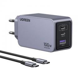 Incarcator retea Ugreen Nexode Pro, 100W, 2x USB-C, 1x USB-A, Fast Charging, Gri