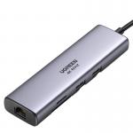 Adaptor Hub 7-in-1 UGREEN CM475, USB-C la 1x USB-C, 2x USB-A, 1x RJ45, 1x HDMI, 1x SD, 1x TF, 4K / 30Hz, 5Gbps, 100W, Gri 2 - lerato.ro