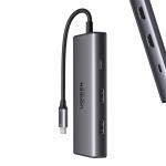 Adaptor Hub 6-in-1 UGREEN CM498, USB-C la 2x USB-C, 2x USB-A, 2x HDMI, 8K / 30Hz, 4K / 60Hz, 5Gbps, 100W, Gri 3 - lerato.ro
