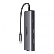 Adaptor Hub 6-in-1 UGREEN CM498, USB-C la 2x USB-C, 2x USB-A, 2x HDMI, 8K / 30Hz, 4K / 60Hz, 5Gbps, 100W, Gri