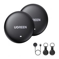 Set 2 dispozitive anti pierdere UGREEN CM918 Finder Mini, Alarma 100dB, Compatibil cu Apple Find My, IP68, Incarcare Wireless, Negru
