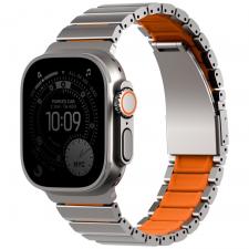 Curea UNIQ Strova Flex compatibila cu Apple Watch 44/45/46/49mm, Silver / Portocaliu