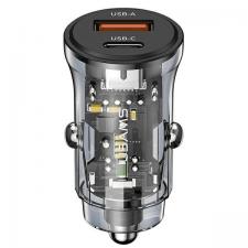 Accesorii auto, Incarcator auto USAMS C32, 1x USB, 1x USB-C, 30W, 3A, Fast Charge, Negru, lerato.ro