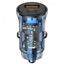 Accesorii auto, Incarcator auto USAMS C32, 1x USB, 1x USB-C, 30W, 3A, Fast Charge, Albastru, lerato.ro