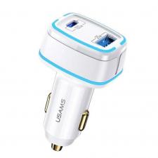Accesorii auto, Incarcator auto Usams C24 US-CC142, 1x USB-C, 1x USB-A, 120W, 3A, Alb, lerato.ro