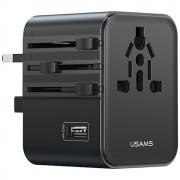 Adaptor retea USAMS CC308, 17W, 2xUSB-C, 1xUSB-A, Compatibil cu prize UE/UK/AU/SUA, Negru