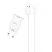 Incarcator retea USAMS T21, 2.1A, 1x USB, Cablu Lightning 1m inclus, Fast Charging, Alb