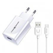 Incarcator retea USAMS T22, 18W, 3A, 1x USB-C, Cablu USB-C 1m inclus, Alb