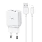 Incarcator retea USAMS HCXLTZ01, 18W, 3A, 2xUSB-A, Fast Charging, Cablu USB-A la Lightning inclus, Alb 2 - lerato.ro