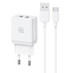 Incarcator retea USAMS HCXLTZ03, 18W, 3A, 2xUSB-A, Fast Charging, Cablu USB-A la USB-C inclus, Alb 2 - lerato.ro