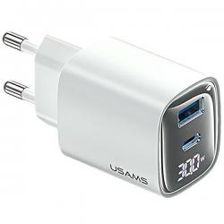 Incarcator retea rapid USAMS CC229, 30W, 3A, 1xUSB-C, 1xUSB-A, Alb
