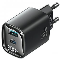 Incarcator retea rapid USAMS CC229, 30W, 3A, 1xUSB-C, 1xUSB-A, Negru