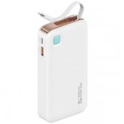 Baterie externa USAMS XY Series, 10000mAh, 1xUSB, 1xUSB-C, Cablu Lightning integrat, 20W, Alb