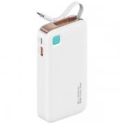 Baterie externa USAMS XY Series, 10000mAh, 1xUSB, 1xUSB-C, Cablu USB-C integrat, 20W, Alb