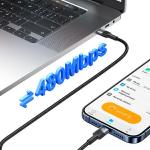 Cablu pentru incarcare si transfer de date USAMS US-SJ724, USB-C la USB-C, 60W, 480 Mbps, 1.2m, Black 5 - lerato.ro