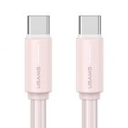 Cablu pentru incarcare si transfer de date USAMS US-SJ734, 2x USB-C, 60W, 3A, 480Mbps, 1m, Roz