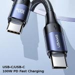 Cablu pentru incarcare si transfer de date USAMS U71, USB-C la USB-C, 100W, 480 Mbps, 3m, Negru 3 - lerato.ro