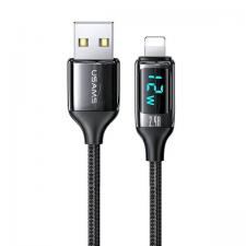 Cabluri de date si incarcare, Cablu pentru incarcare si transfer de date USAMS U78, USB-A la Lightning, 2.4A, 1.2m, Display LED, Negru, lerato.ro