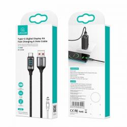 Cablu pentru incarcare si transfer de date USAMS U78, USB-A la USB-C, 66W, 6A, 480Mbps, 1.2m, Negru