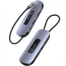 Adaptor HUB 6-in-1 USAMS SJ642, 100W, 5Gbps, USB-C la 2x USB 3.0, USB-C, TF, SD, HDMI, Gri