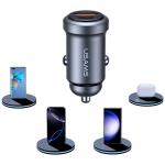Incarcator auto Usams CC322, 1x USB-C, 1x USB-A, 30W, 3A, Gri 3 - lerato.ro