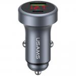Incarcator auto Usams CC327, 1x USB-C, 1x USB-A, 45W, 3A, Gri 2 - lerato.ro