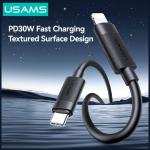 Cablu pentru incarcare si transfer de date USAMS U94, USB-C la Lightning, 30W, 3A, 1m, Negru 3 - lerato.ro