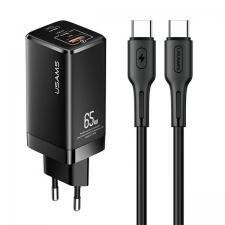 Incarcator retea USAMS MT GaN Super Fast Charge, 2xUSB-C, 1xUSB-A, 65W, 3A, Cablu USB-C la USB-C de 1m inclus, Negru