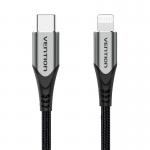 Cablu pentru incarcare si transfer de date Vention TACHH MFi, USB-C/Lightning, 3A, 2m, Negru 2 - lerato.ro