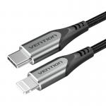 Cablu pentru incarcare si transfer de date Vention TACHH MFi, USB-C/Lightning, 3A, 2m, Negru 5 - lerato.ro