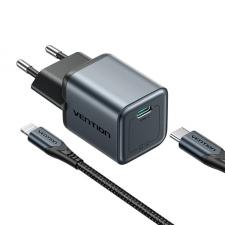 Incarcator retea GaN Vention, 1xUSB-C, 20W + cablu USB-C de 1m, Gri