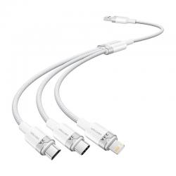 Cablu Vention CTPWG, USB la USB-C/Micro-USB/Lightning, 1.5m, Alb