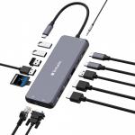 Adaptor HUB 14-in-1 Verbatim Multiport Pro, USB-C - 2x HDMI, 1x VGA, 1x RJ45, 5x USB, 2x USB-C, 1x Mini Jack 3.5mm, 1x MicroSD, 1x SD, Gri 7 - lerato.ro