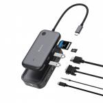 Adaptor wireless HUB 8-in-1 Verbatim Share My Screen, USB-C - 2x USB, 1x USB-C, 1x HDMI, 1x VGA, 1x Mini Jack 3.5mm, 1x MicroSD, 1x SD, Gri 5 - lerato.ro