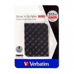 SSD extern portabil Verbatim Store 'n' Go Mini, 512GB, USB3.2 Gen1, dimensiuni: 74.8 mm x 54 mm x 12.5 mm, greutate: 35g, Negru
