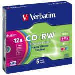 Set 5 bucati Verbatim CD-RW COLOUR SL, 700MB, Viteza 12x, Graphics 2 - lerato.ro