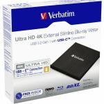Blu-Ray Writer extern Verbatim Slimline, Ultra HD 4K, USB-C 3.2 Gen 1, 1.5 Gb/s, Viteza 6x/4x, USB-C la USB-A inclus, Negru 5 - lerato.ro