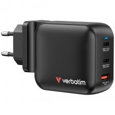 Incarcator retea Verbatim Mini GaN, 100W, 5A, 2xUSB-C, 1xUSB-A, Negru