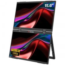 Monitor portabil dual Verbatim Essentials, IPS, 15.6 inch, Full HD, 60Hz, Difuzor integrat, USB-C / Mini HDMI, Negru