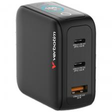 Incarcator retea Verbatim Mini GaN, 1xUSB-A, 2xUSB-C, 100W, Quick Charging, Negru