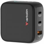 Incarcator retea Verbatim Mini GaN, 1xUSB-A, 2xUSB-C, 65W, Quick Charging, Negru 2 - lerato.ro