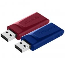 Set 2 memorii USB Verbatim Slider, 32GB, USB 2.0, Albastru/Rosu