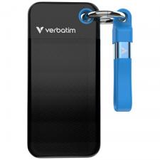 SSD extern portabil Verbatim cu breloc, 256GB, USB-C 3.2, 96.1 x 45.1 x 10 mm, 10Gb/s, Negru/Albastru
