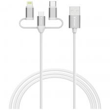 Cablu pentru incarcare si transfer de date Verbatim Sync & Charge, USB-A la USB-C / Lightning / MicroUSB, 18W, 480 Mbps, 1m, Alb