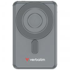Baterie externa portabila Verbatim Charge n Go, 5000 mAh, Incarcare Wireless 15W, Compatibila MagSafe, USB-C, Gri