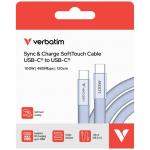 Cablu pentru incarcare si transfer de date Verbatim Sync & Charge SoftTouch, 2x USB-C, 100W, 1.2m, Violet 4 - lerato.ro
