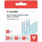 Cablu pentru incarcare si transfer de date Verbatim Sync & Charge SoftTouch, 2x USB-C, 100W, 1.2m, Light Blue 4 - lerato.ro