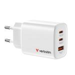 Incarcator retea Verbatim Essentials GaN, 65W, 3A, 2xUSB-C, 1xUSB-A, Alb 2 - lerato.ro