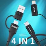 Cablu pentru incarcare si transfer de date Wozinsky WNBAA 4 in 1, 2x USB-C, 1x USB, 1x Lightning, 60W, 1m, Negru 6 - lerato.ro